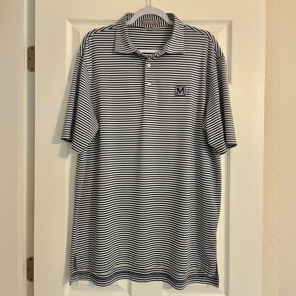 Peter Millar Polo Shirt Men's Large Navy & White Striped Short Sleeve